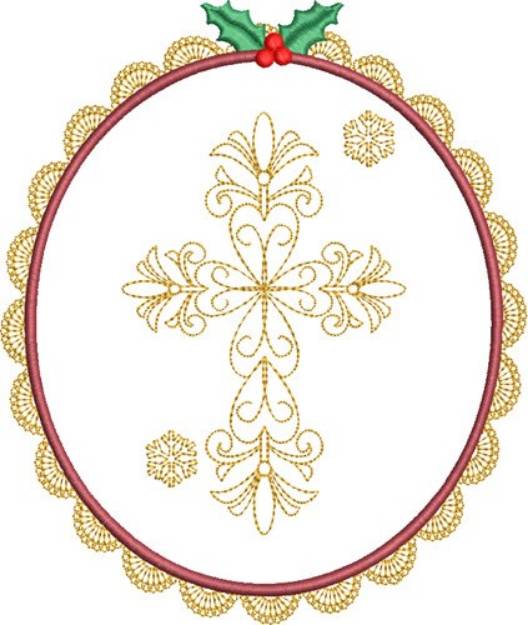 Picture of Oval Christmas Cross Frame Machine Embroidery Design
