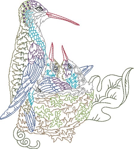 Hummingbird Nest Machine Embroidery Design