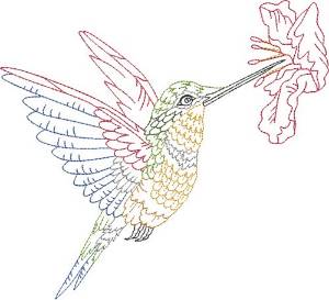 Picture of Hummingbird Flower Machine Embroidery Design