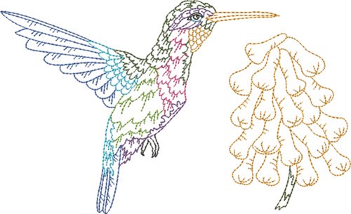 Flowers & Hummingbird Machine Embroidery Design