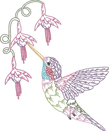 Hummingbird Flowers Machine Embroidery Design