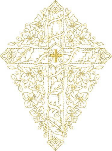 Floral Cross Outline Machine Embroidery Design