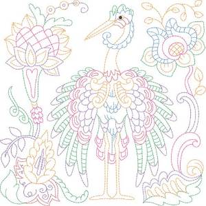 Picture of Jacobean Floral Bird Machine Embroidery Design