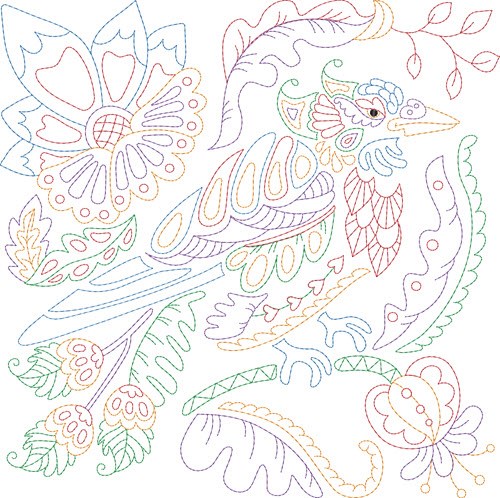 Jacobean Bird Outline Machine Embroidery Design