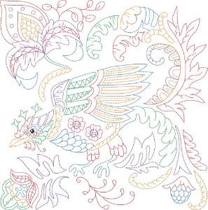 Picture of Floral Jacobean Bird Machine Embroidery Design