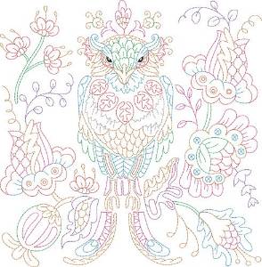 Picture of Jacobean Flower Bird Machine Embroidery Design