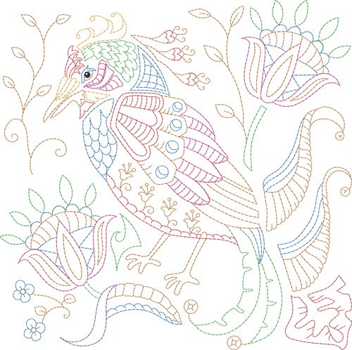 Jacobean Bird Outline Machine Embroidery Design