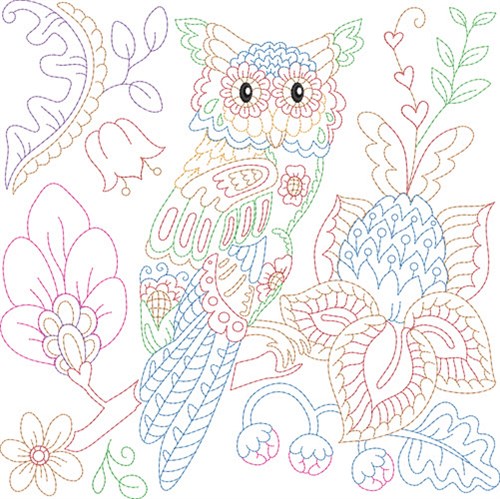 Jacobean Owl Machine Embroidery Design