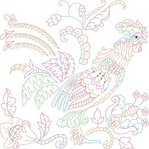 Jacobean Rooster Machine Embroidery Design