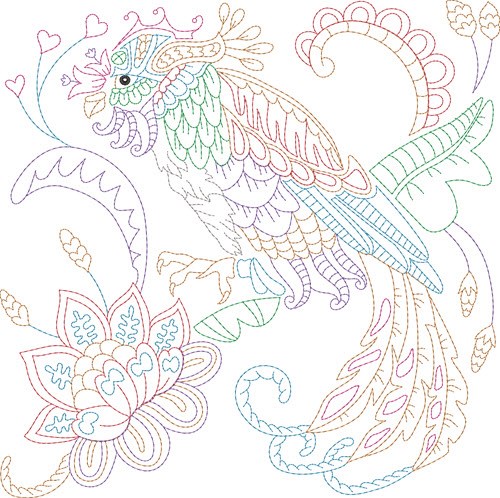 Jacobean Bird Machine Embroidery Design