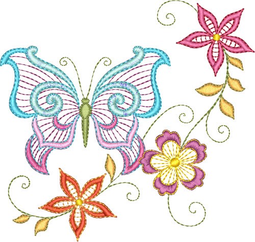 Butterflies Florals Machine Embroidery Design