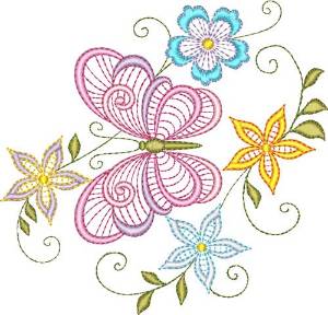 Picture of Butterflies & Flowers Machine Embroidery Design