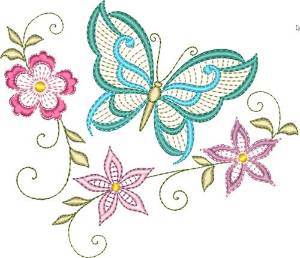 Picture of Butterflies & Flowers 3 Machine Embroidery Design