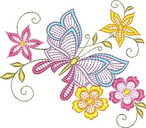 Picture of Butterflies & Flowers Machine Embroidery Design