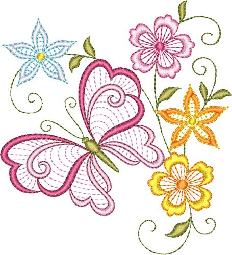 Butterflies & Flowers Machine Embroidery Design