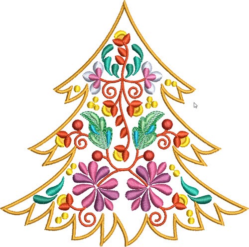 Jacobean Christmas Tree Machine Embroidery Design
