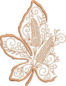 Picture of Fall Decorative Hickory Leaf Machine Embroidery Design