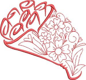 Picture of Valentine Rose Bouquet Outline Machine Embroidery Design