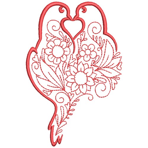 Valentines Kissing Birds Machine Embroidery Design
