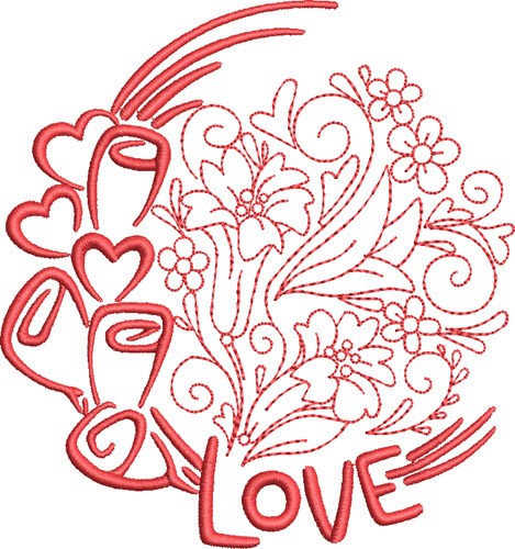 Valentine Flowers & Love Machine Embroidery Design