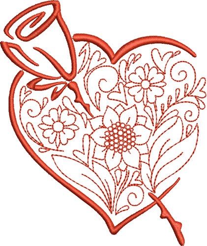 Valentines Floral Heart Machine Embroidery Design