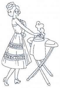 Picture of Redwork Woman Ironing Machine Embroidery Design
