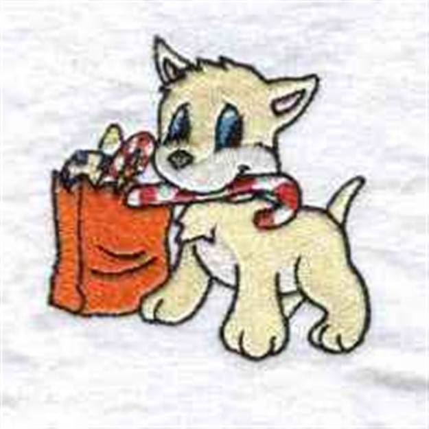 Picture of Candy Cane Puppy Machine Embroidery Design
