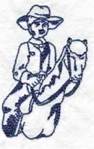 Picture of Bluework Horseback Cowboy Machine Embroidery Design