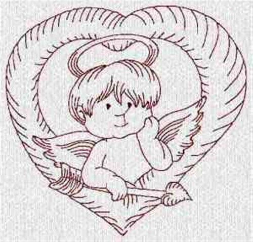 Redwork Cupid Heart Machine Embroidery Design