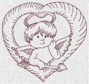 Picture of Redwork Cupid Heart Machine Embroidery Design