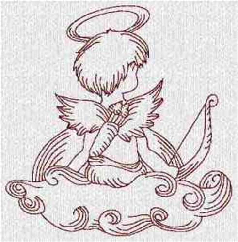 Redwork Cupid Back Machine Embroidery Design
