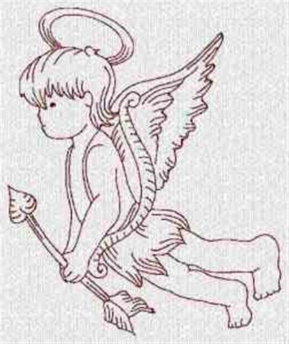 Redwork Flying Cupid Machine Embroidery Design