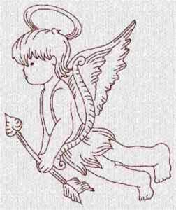 Picture of Redwork Flying Cupid Machine Embroidery Design