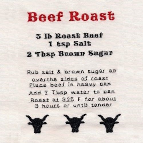 Beef Roast Recipe Machine Embroidery Design