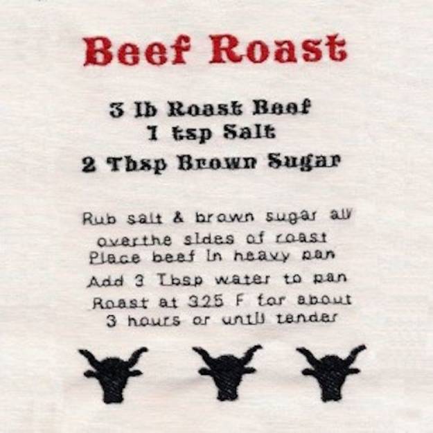 Picture of Beef Roast Recipe Machine Embroidery Design