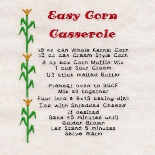 Easy Corn Casserole Machine Embroidery Design