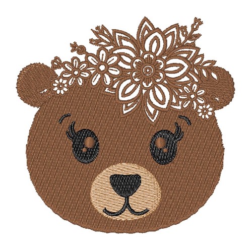 Floral Kawaii Bear Machine Embroidery Design