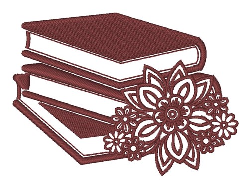 Floral Book Stack Machine Embroidery Design