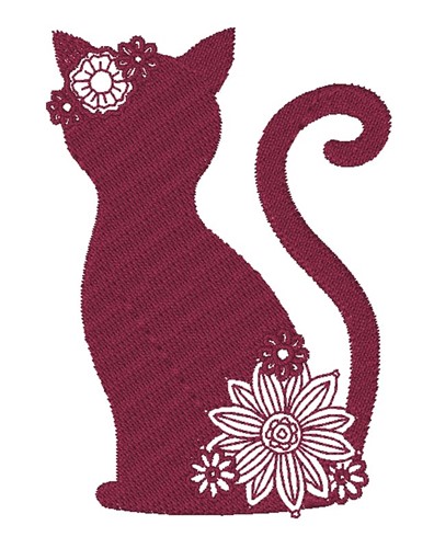 Floral Cat Silhouette Machine Embroidery Design