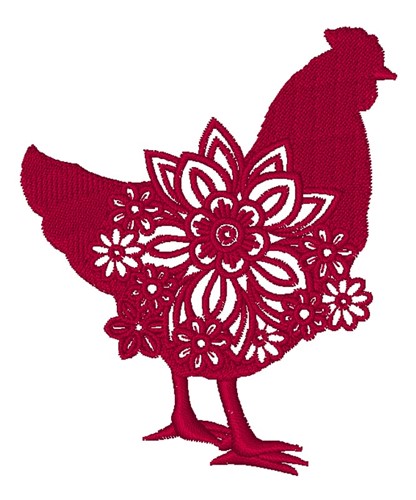Floral Chicken Silhouette Machine Embroidery Design