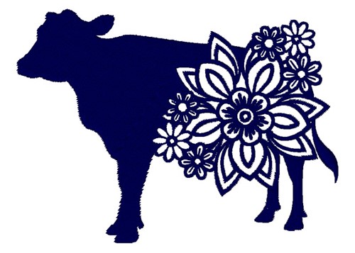 Floral Cow Silhouette Machine Embroidery Design