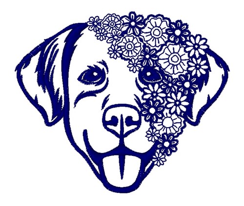 Floral Dog Head Outline Machine Embroidery Design