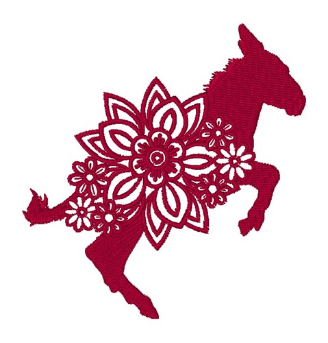 Floral Donkey Silhouette Machine Embroidery Design