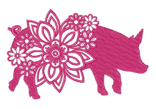 Floral Farm Pig Machine Embroidery Design