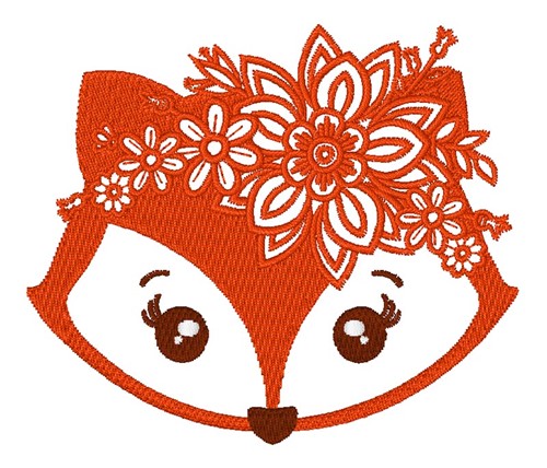 Floral Kawaii Fox Machine Embroidery Design