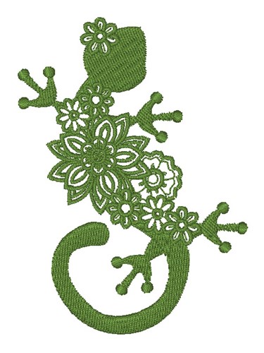 Floral Gecko Machine Embroidery Design