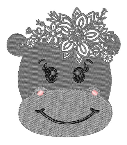 Floral Kawaii Hippo Machine Embroidery Design