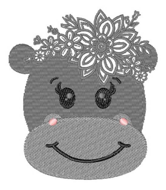 Picture of Floral Kawaii Hippo Machine Embroidery Design