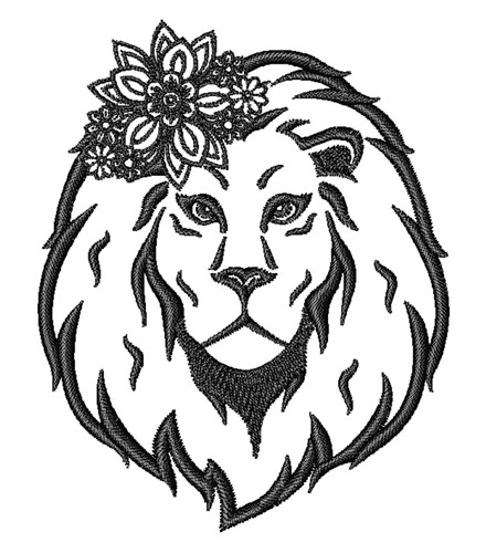 Floral Lion Outline Machine Embroidery Design