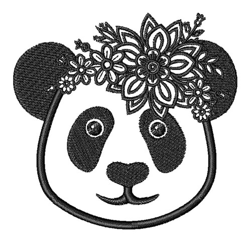 Floral Kawaii Panda Machine Embroidery Design